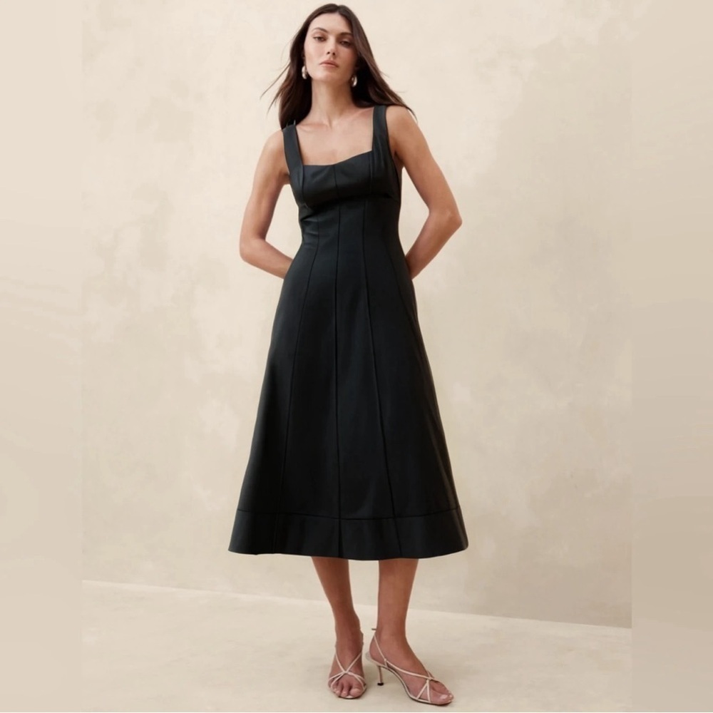 NWT! Banana Republic Black Natalia Square-Neck Midi Dress  🌟